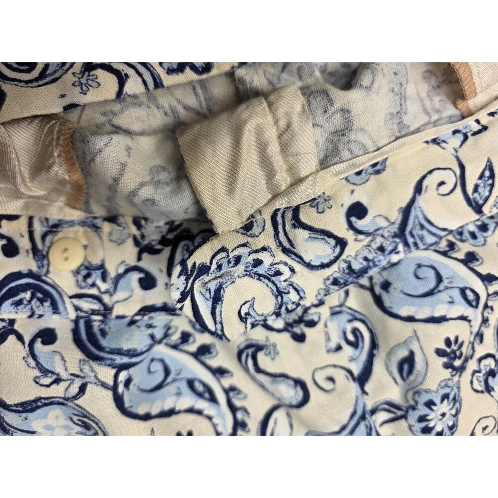 Zara Wide Leg Linen Pants Paisley Blue And White Size XL